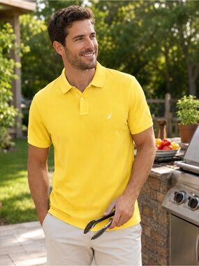Nautica Yellow Men's Polo Shirt - Classic Short Sleeve